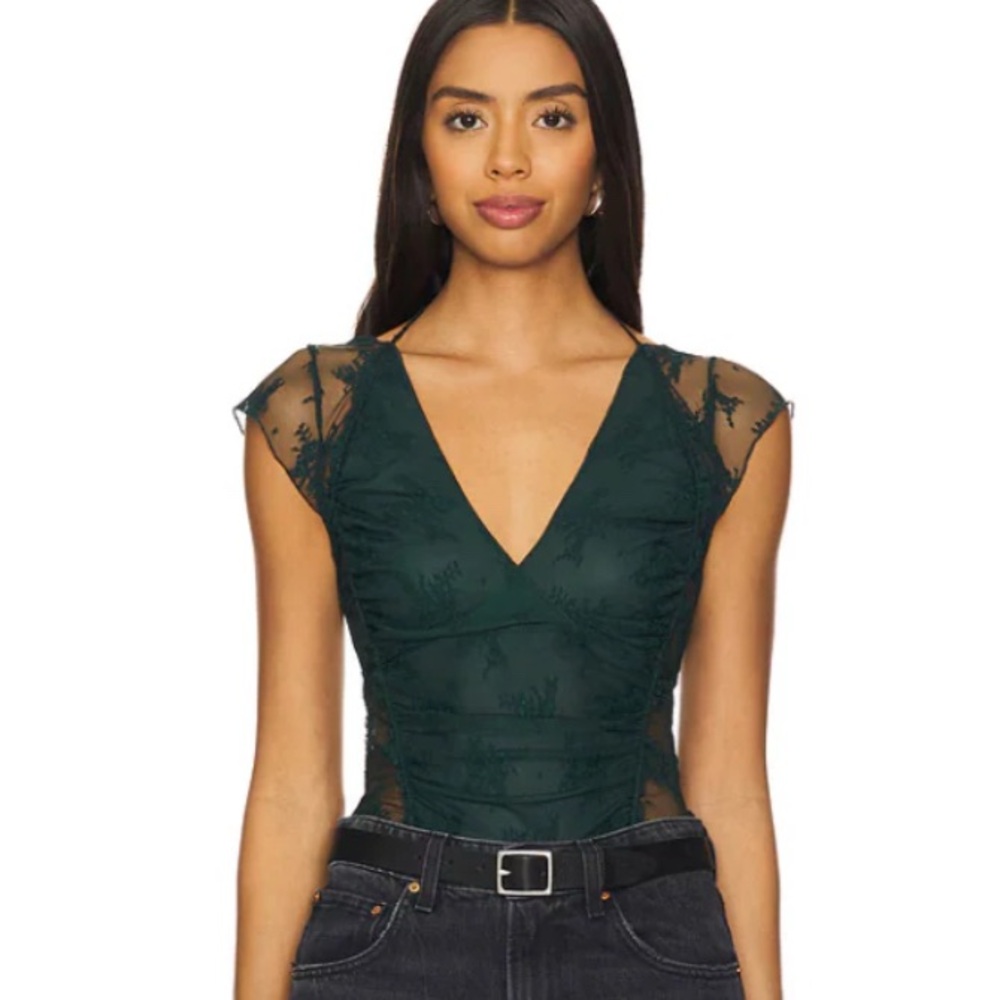 NWT Intimately by Free People Green Sheer Mesh Ruched Top Size Medium